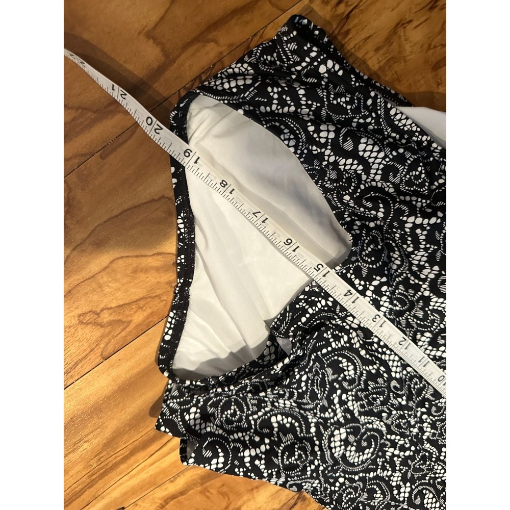 DKNY Strapless One-Piece Swimsuit – Black &‎ White Lace Print – Peplum Ruffle - Picture 3 of 9